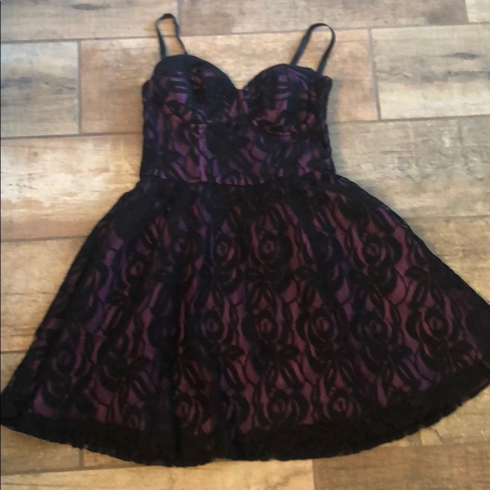 Black lace/purple satin dress